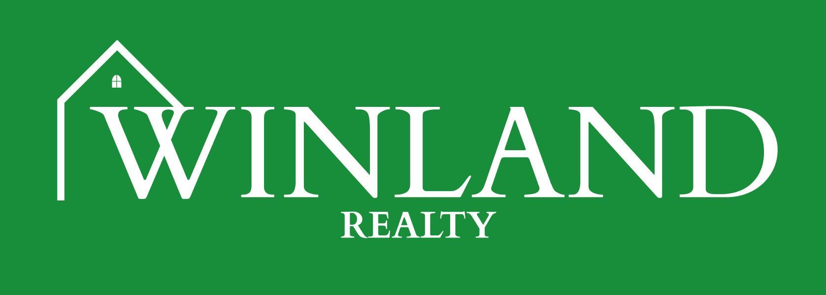 Winland Realty logo with white house icon and text on green background